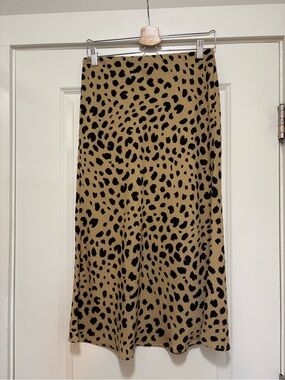 Rachel Zoe Tan and Black Leopard-Print Midi Skirt